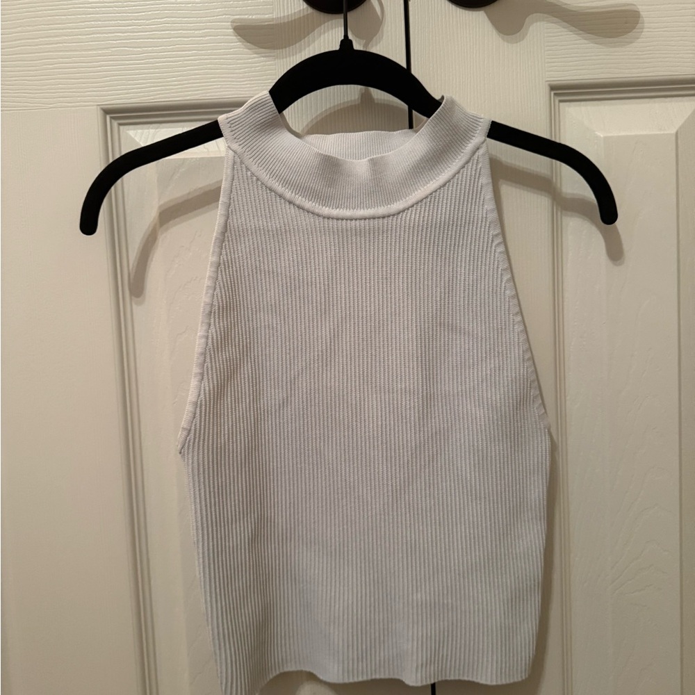Babaton White Ribbed Tank Top